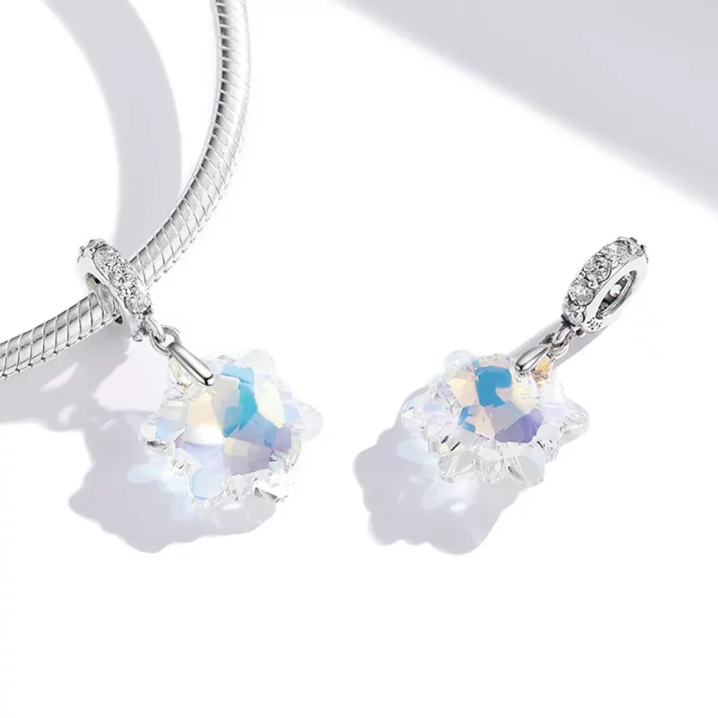 (imagen para) Charm de copos de nieve de cristal plateado estilo Pandora - SCC1979 - Ver 4