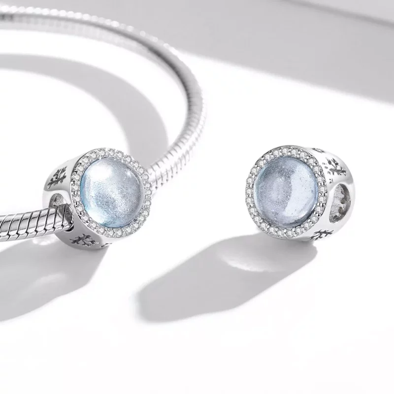 (imagen para) Charm de estilo Pandora de plata con nieve en Nochebuena - SCC2040 - Ver 4