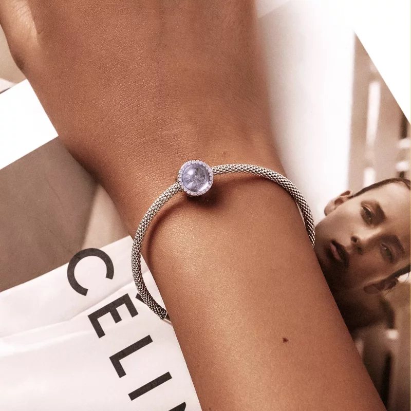 (imagen para) Charm de estilo Pandora de plata con nieve en Nochebuena - SCC2040 - Ver 5