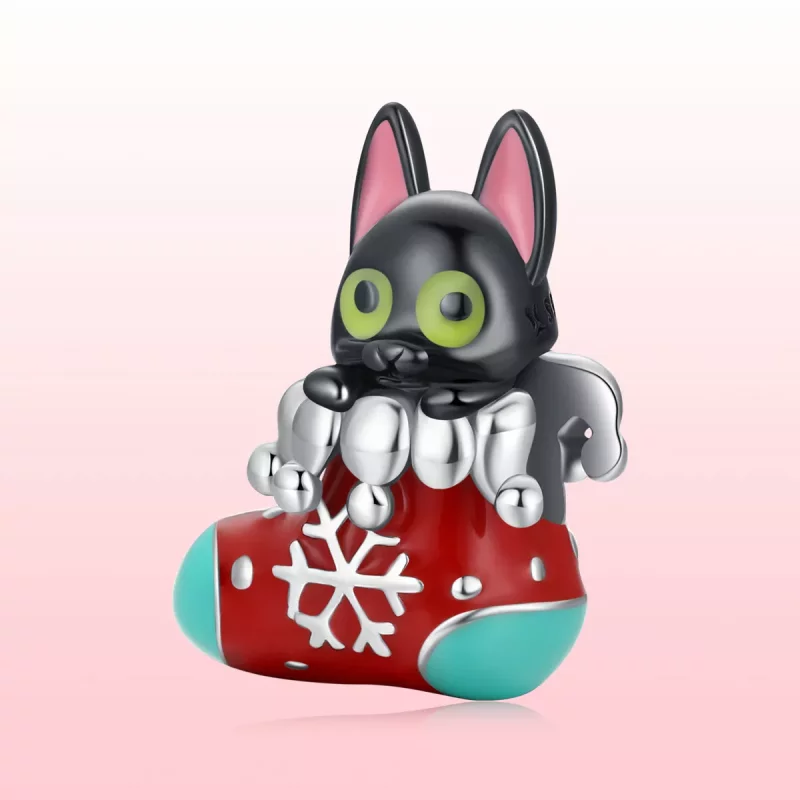 (imagen para) Charm de gatito con medias navideñas de plata al estilo Pandora - SCC2036 - Ver 6