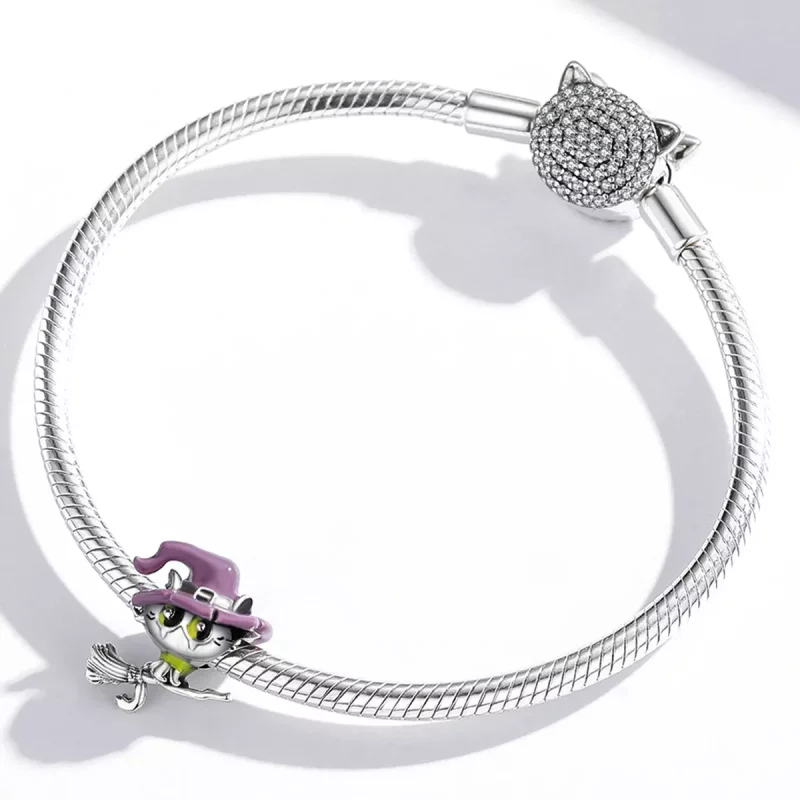 (imagen para) Charm de Gato Bruja en Plata Estilo Pandora - SCC1956 - Ver 3