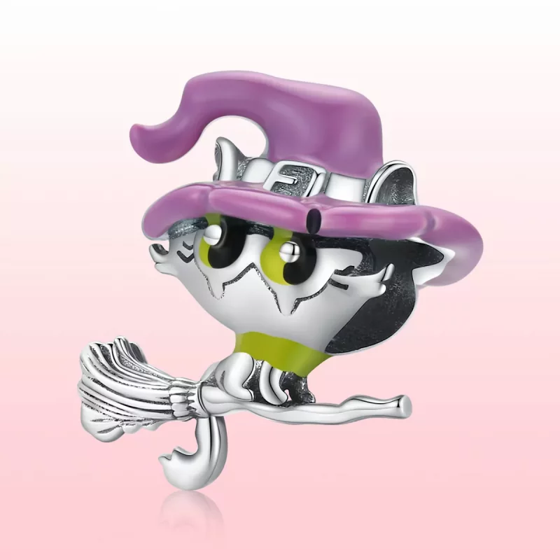 (imagen para) Charm de Gato Bruja en Plata Estilo Pandora - SCC1956 - Ver 6