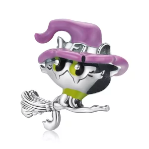 (imagen para) Charm de Gato Bruja en Plata Estilo Pandora - SCC1956