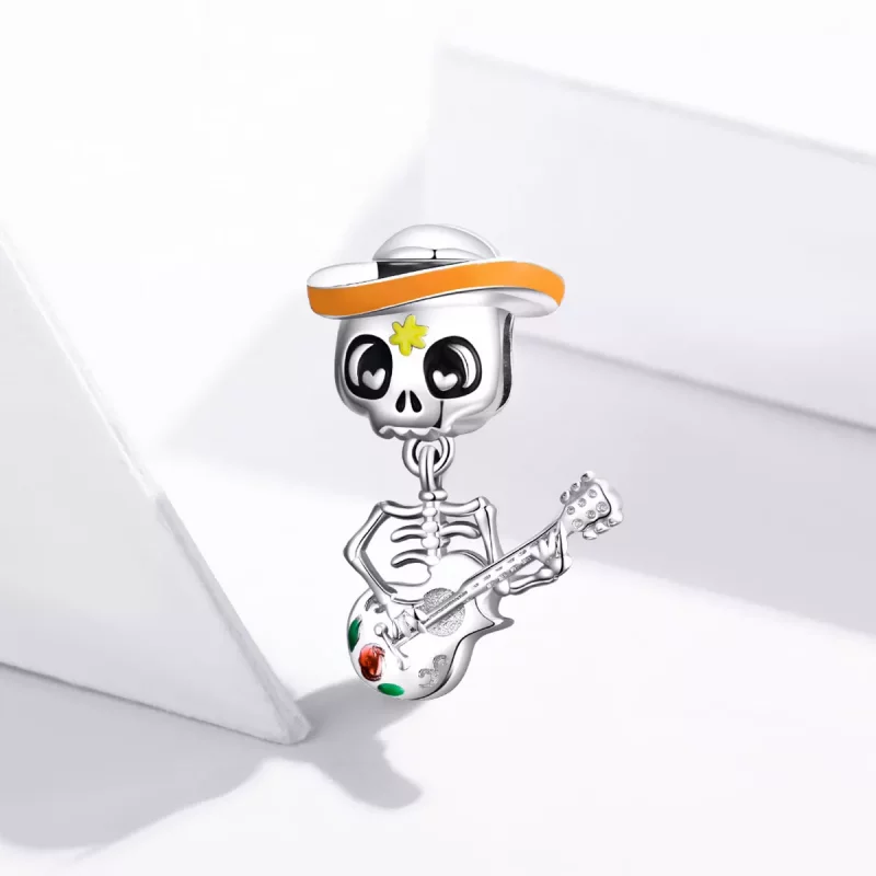(imagen para) Charm de Hombre Calavera de Guitarra de Plata Estilo Pandora - BSC327 - Ver 2