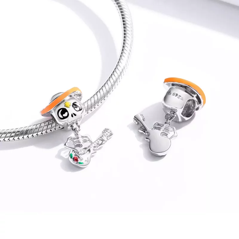 (imagen para) Charm de Hombre Calavera de Guitarra de Plata Estilo Pandora - BSC327 - Ver 4