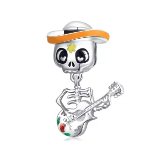 (imagen para) Charm de Hombre Calavera de Guitarra de Plata Estilo Pandora - BSC327