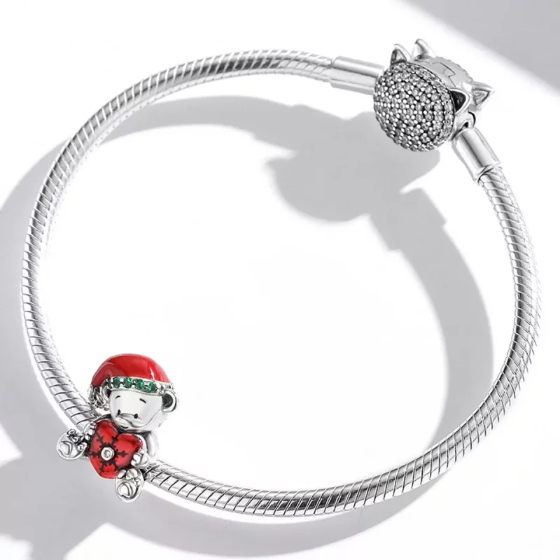 (imagen para) Charm de Oso Navideño plateado estilo Pandora - SCC2035 - Ver 3