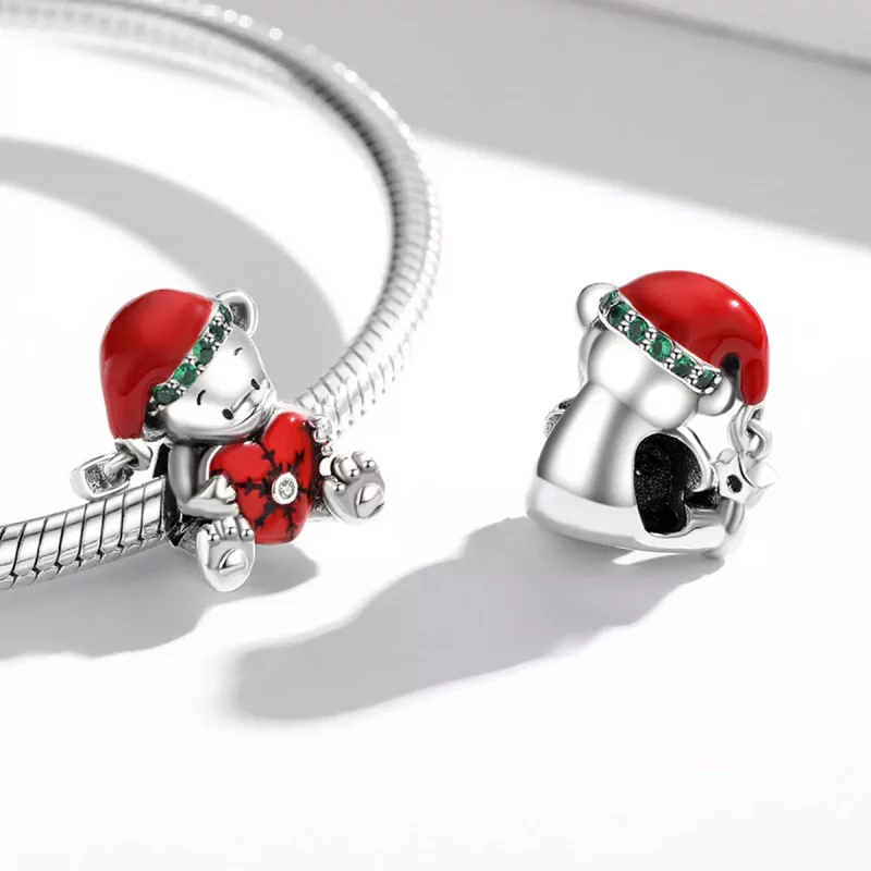 (imagen para) Charm de Oso Navideño plateado estilo Pandora - SCC2035 - Ver 4