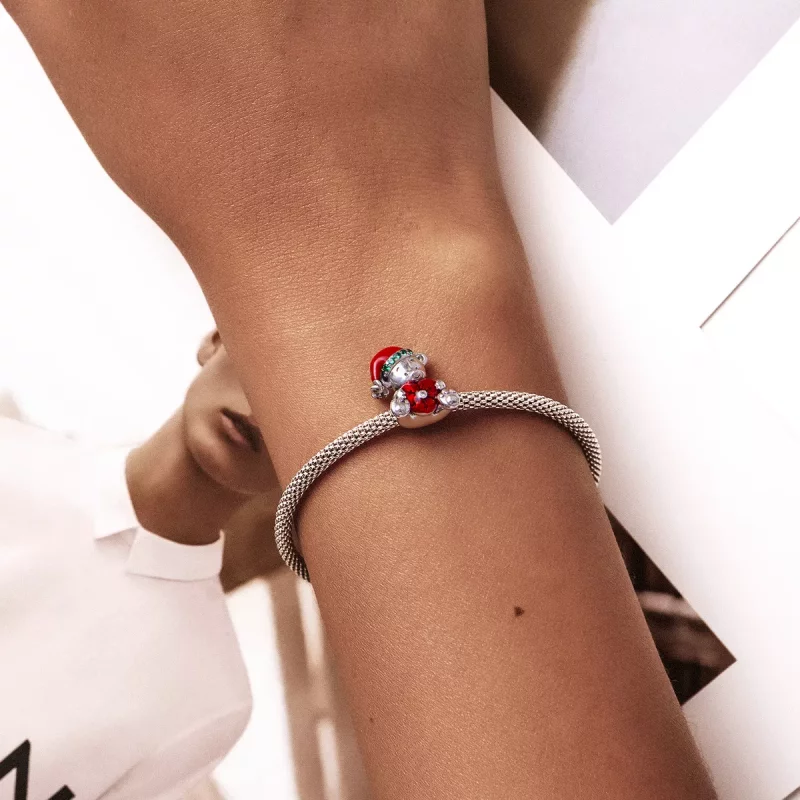 (imagen para) Charm de Oso Navideño plateado estilo Pandora - SCC2035 - Ver 5