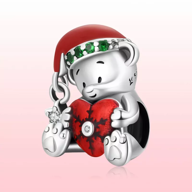 (imagen para) Charm de Oso Navideño plateado estilo Pandora - SCC2035 - Ver 6