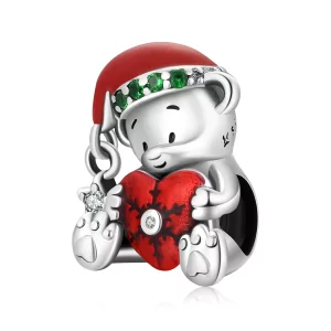Charm de Oso Navideño plateado estilo Pandora - SCC2035 (imagen para) Charm de Oso Navideño plateado estilo Pandora - SCC2035