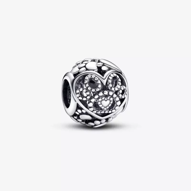 (imagen para) Charm de Pandora con corazones y huellas de bebé de piel - 792248C00