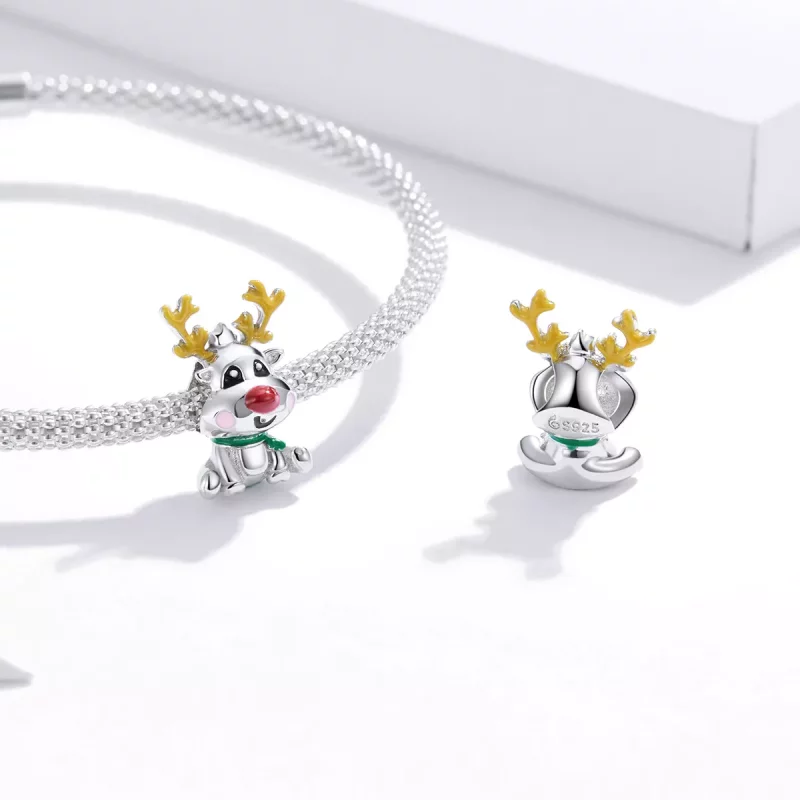 (imagen para) Charm de plata estilo Pandora con un reno en crecimiento - BSC375 - Ver 4