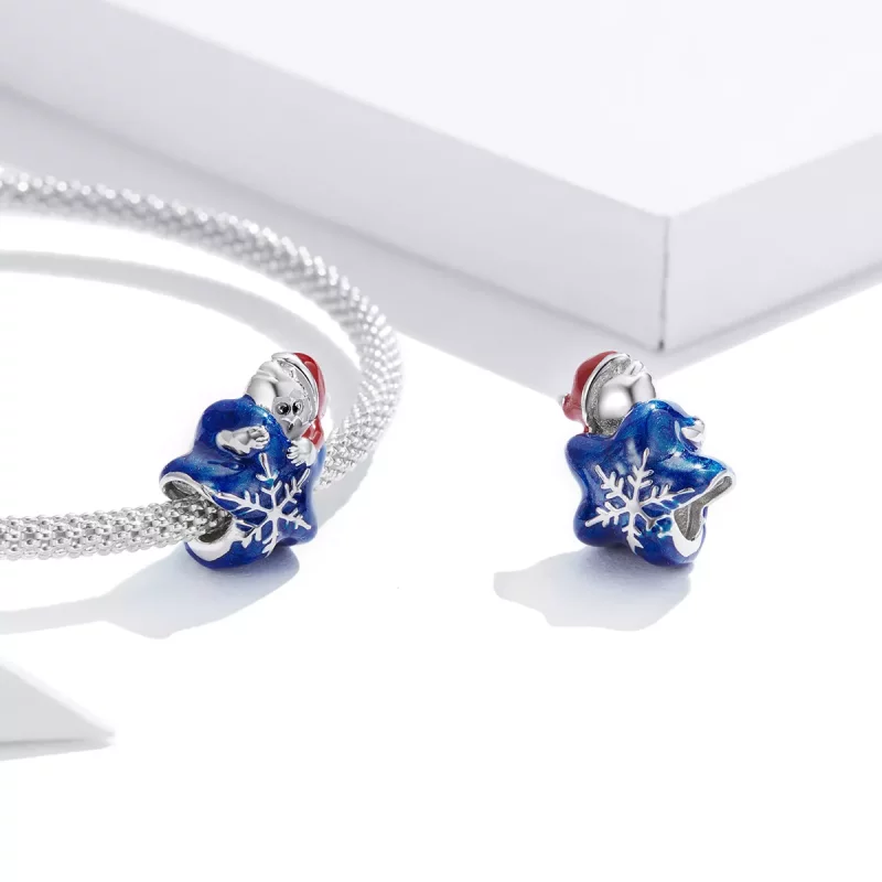 (imagen para) Charm de Santa Claus plateado estilo Pandora - BSC372 - Ver 4