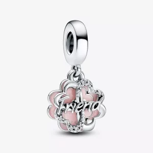 (imagen para) Charm doble colgante de la amistad con trébol de cuatro hojas de Pandora - 792245C01