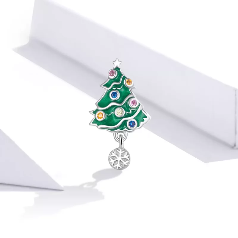 (imagen para) Charm en estilo Pandora de color plateado con un árbol de Navidad colorido - BSC - Ver 2