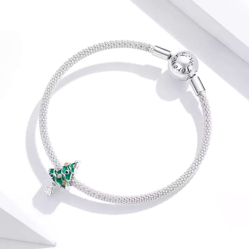 (imagen para) Charm en estilo Pandora de color plateado con un árbol de Navidad colorido - BSC - Ver 3