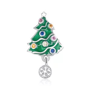 Charm en estilo Pandora de color plateado con un árbol de Navidad colorido - BSC374 (imagen para) Charm en estilo Pandora de color plateado con un árbol de Navidad colorido - BSC374