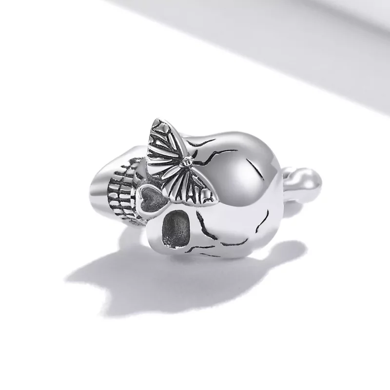 (imagen para) Clip de oreja estilo Pandora con esqueletos y mariposas de plata - SCE1178 - Ver 4