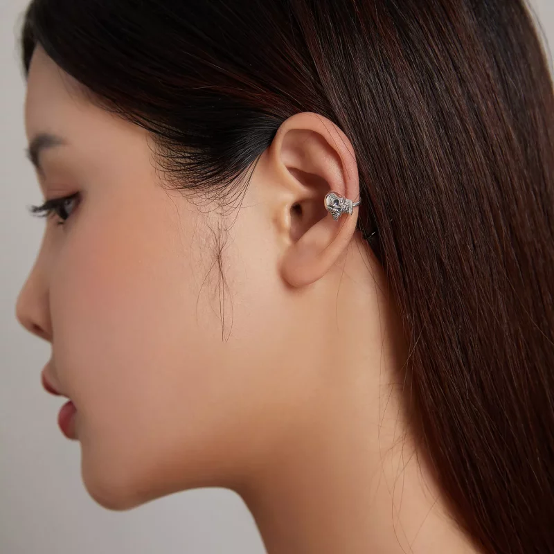 (imagen para) Clip de oreja estilo Pandora con esqueletos y mariposas de plata - SCE1178 - Ver 7