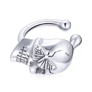 (imagen para) Clip de oreja estilo Pandora con esqueletos y mariposas de plata - SCE1178