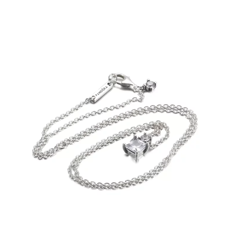 (imagen para) Collar colgante PANDORA Sparkling Collier con colgante redondo y cuadrado - 3900 - Ver 5