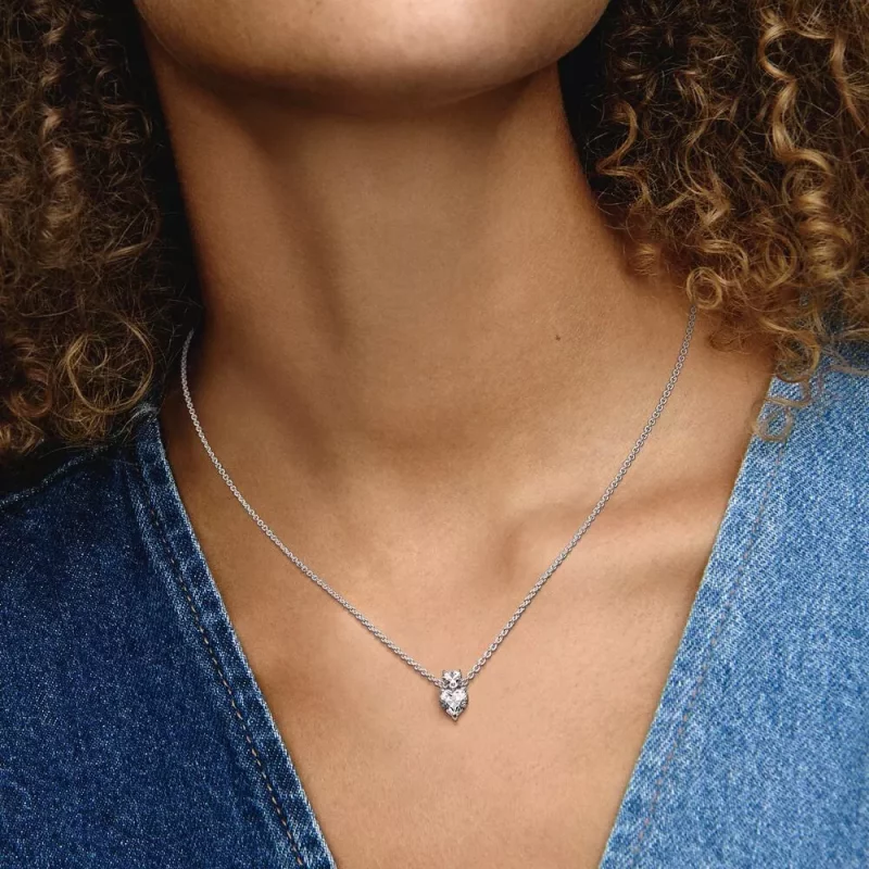 (imagen para) Collar con colgante de corazón doble de Pandora con brillantes - 391229C01 - Ver 6