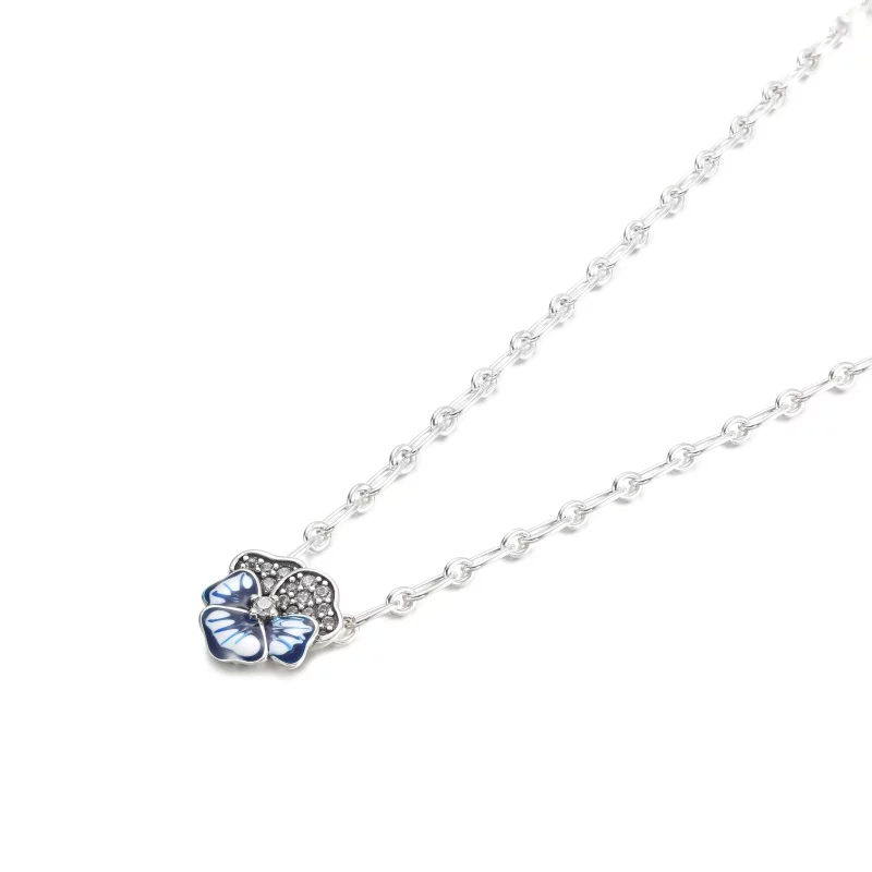 (imagen para) Collar con colgante de flores PANDORA Blue Pansy - 390770C01 - Ver 2