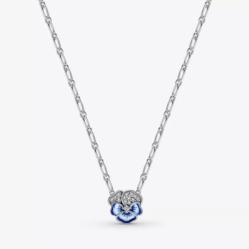 (imagen para) Collar con colgante de flores PANDORA Blue Pansy - 390770C01