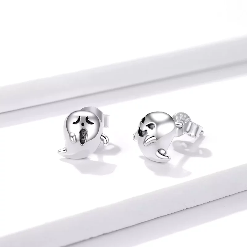 (imagen para) Estilo Pandora Plata Los pendientes de tuerca del fantasma del pequeño diablillo - Ver 2