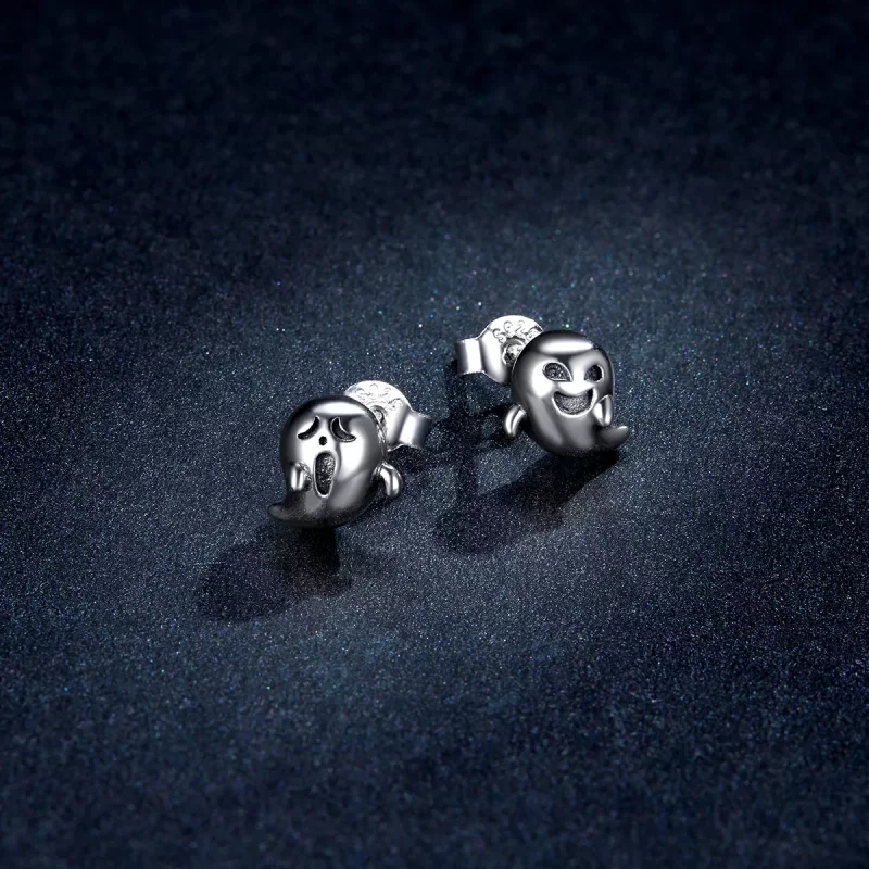 (imagen para) Estilo Pandora Plata Los pendientes de tuerca del fantasma del pequeño diablillo - Ver 3