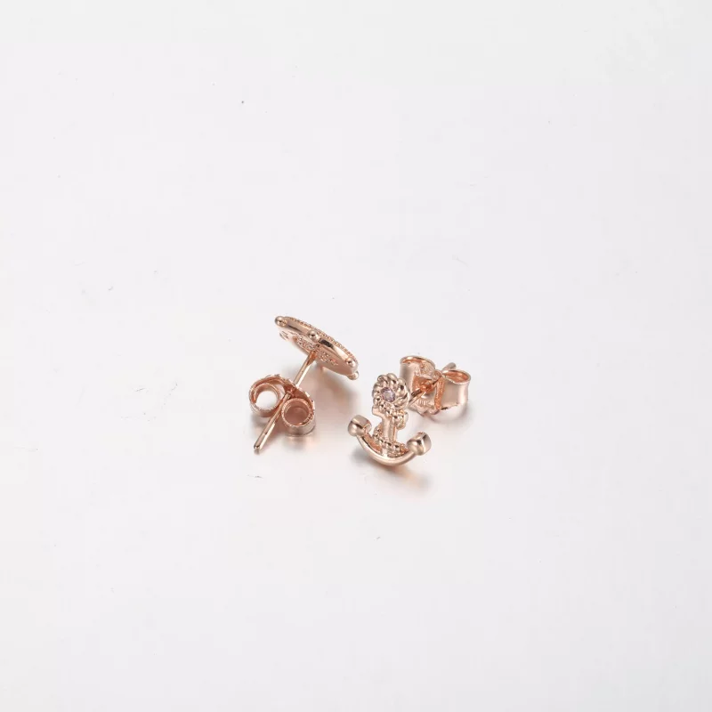 (imagen para) PANDORA Oro rosa Aretes con timón y ancla brillantes - P-D-3739 - Ver 4