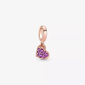 (imagen para) PANDORA Charm Colgante de Corazón Inclinado con Pavé Púrpura Real - 789404C03