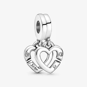 (imagen para) PANDORA Charm Colgante Dividido de Corazones Enlazados de Hermanas - 799538C01