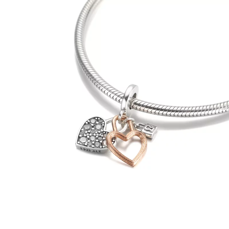 (imagen para) PANDORA Doble Dije Colgante Candado de Corazón - 780087C01 - Ver 5