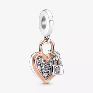 (imagen para) PANDORA Doble Dije Colgante Candado de Corazón - 780087C01