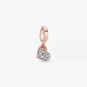 (imagen para) PANDORA Encanto Colgante Corazón Inclinado Pavé Azul Claro - 789404C01