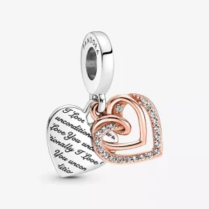 PANDORA Encanto de Doble Colgante con Corazones Entrelazados - 781062C01 (imagen para) PANDORA Encanto de Doble Colgante con Corazones Entrelazados - 781062C01