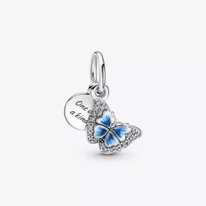 (imagen para) PANDORA Mariposa Azul y Dije de Doble Colgante con Cita - 790757C01