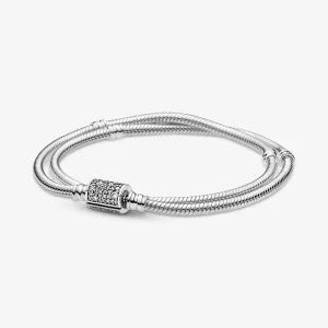 (imagen para) Pandora Moments Pulsera/Collar de cadena de serpiente con cierre de barril de doble envoltura - 599544C01-D