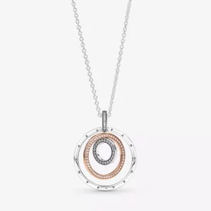 (imagen para) Pendiente y collar de círculos PANDORA en dos tonos - 389483C01