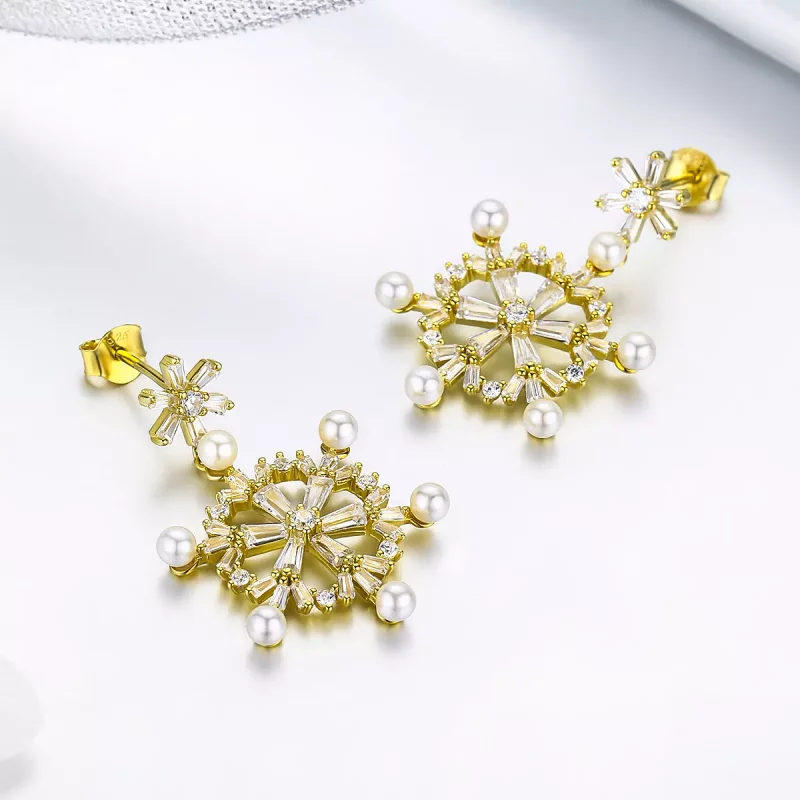 (imagen para) Pendientes colgantes de copos de nieve de plata estilo Pandora - BSE073 - Ver 3