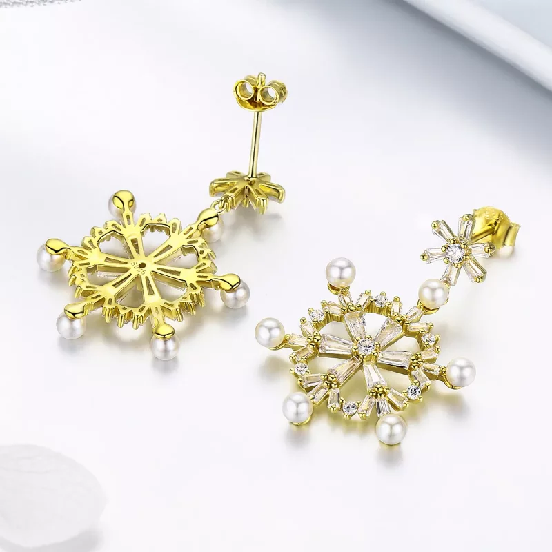 (imagen para) Pendientes colgantes de copos de nieve de plata estilo Pandora - BSE073 - Ver 4