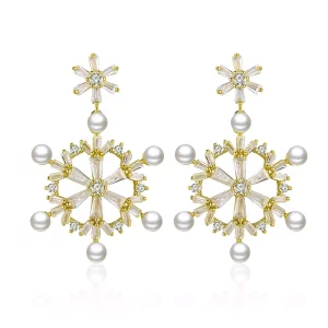 (imagen para) Pendientes colgantes de copos de nieve de plata estilo Pandora - BSE073