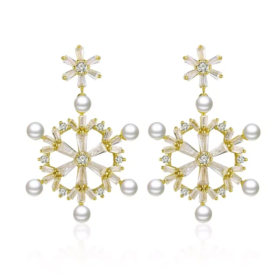 (imagen para) Pendientes colgantes de copos de nieve de plata estilo Pandora - BSE073