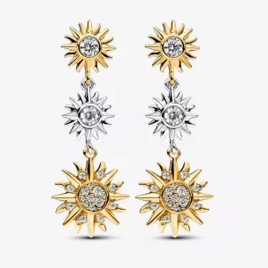 (imagen para) Pendientes colgantes Pandora Sun en plata de ley y baño de oro de 14 k - 262843C01