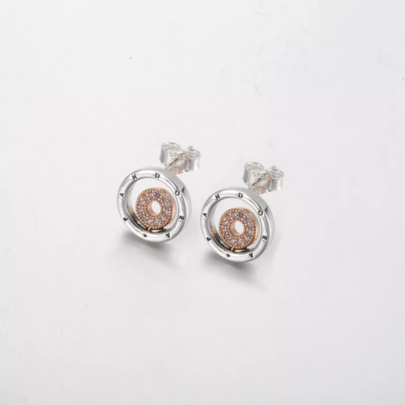 (imagen para) Pendientes con círculos y logotipo de dos tonos con la firma Pandora - 282314C01 - Ver 2