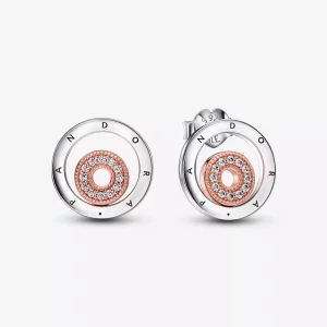 (imagen para) Pendientes con círculos y logotipo de dos tonos con la firma Pandora - 282314C01