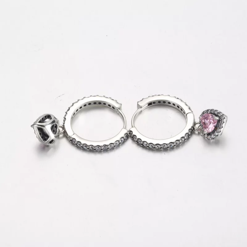 (imagen para) Pendientes de aro con corazón brillante y halo de Pandora - 291445C01 - Ver 3