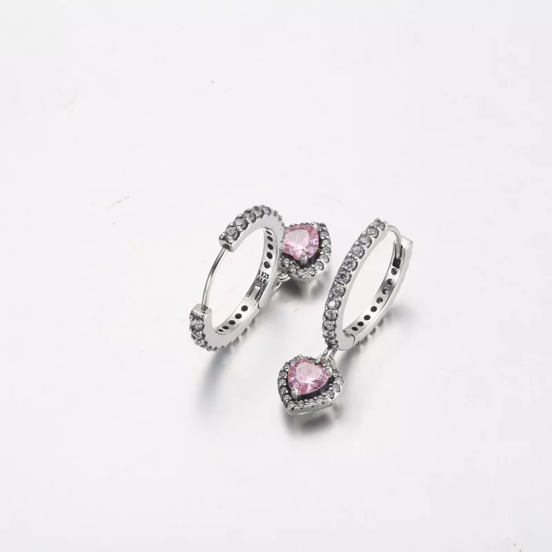 (imagen para) Pendientes de aro con corazón brillante y halo de Pandora - 291445C01 - Ver 4